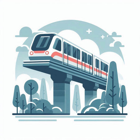 Modern high-speed train in the city. Vector illustration in flat styleのイラスト素材