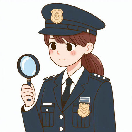 police woman with a magnifying glass on a white background, vector illustrationのイラスト素材