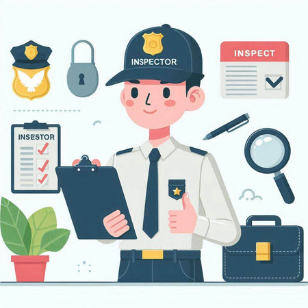 Policeman in uniform with documents. Vector illustration in flat styleのイラスト素材