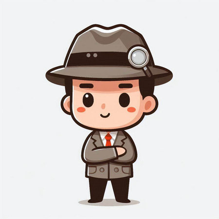 Cartoon detective man wearing hat and uniform. Cute vector illustration.のイラスト素材