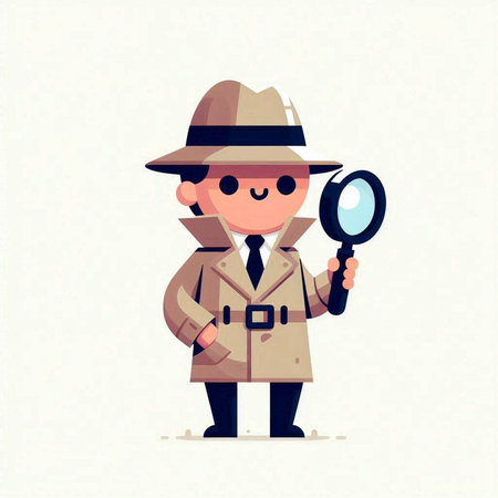 Cute detective with magnifying glass. Vector illustration in cartoon styleのイラスト素材