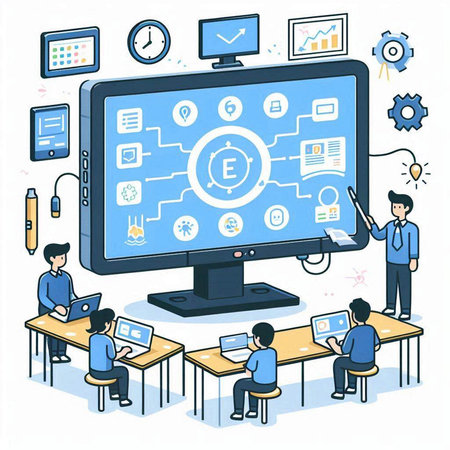 Illustration of people working with computer in office, flat design.のイラスト素材