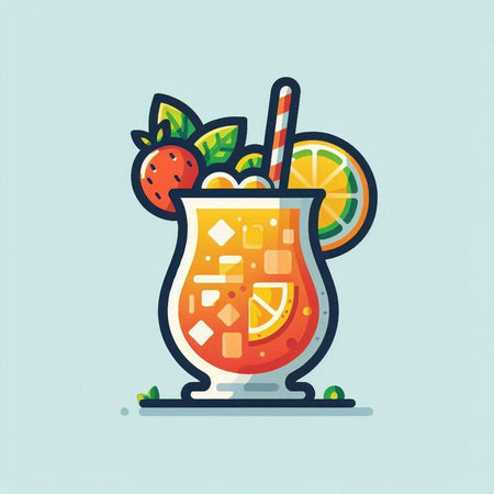 Cocktail with orange, strawberry and mint. Vector illustration.のイラスト素材