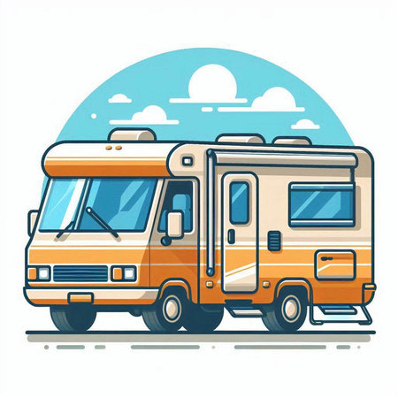 Vector illustration of a camper on a background of the sky.のイラスト素材