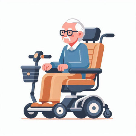 Elderly man in wheelchair. Vector illustration in cartoon style.のイラスト素材