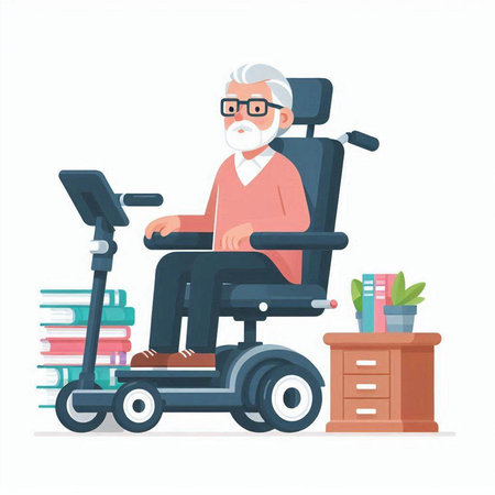 Elderly man in wheelchair. Vector illustration in cartoon style.のイラスト素材