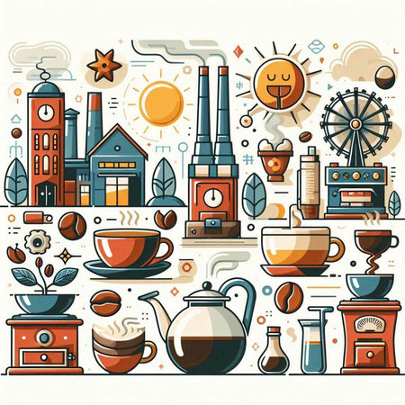 Coffee and tea time line icons set. Vector illustration.のイラスト素材
