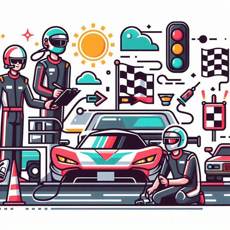 Car racing, driver and racers. Vector illustration in cartoon styleのイラスト素材
