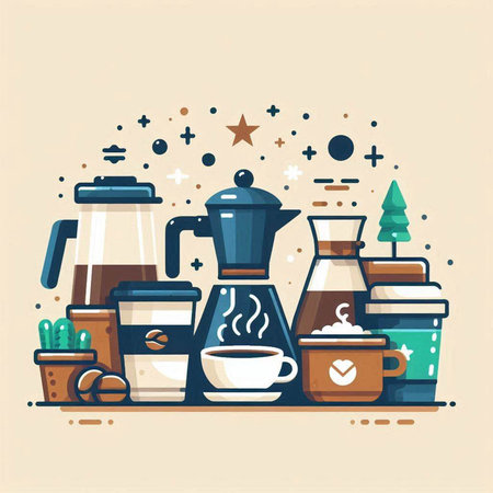 Coffee time. Vector illustration in flat linear style. Elements for your design.のイラスト素材