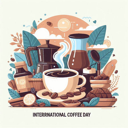 Coffee background. Vector illustration in flat style. Coffee time.のイラスト素材
