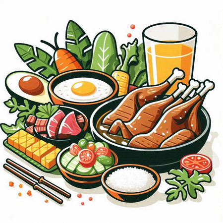 Illustration of japanese food set on a white background.のイラスト素材