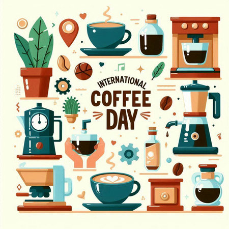 Coffee time. Set of coffee equipment. Vector illustration.のイラスト素材