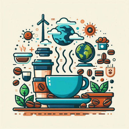 Coffee break concept. Vector illustration in line art style.のイラスト素材