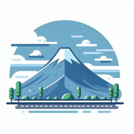 Mountain in flat style. Mountain in the sky. Vector illustrationのイラスト素材