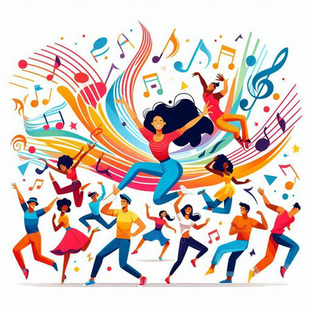 Dancing people. Group of happy dancing people. Vector illustration.のイラスト素材