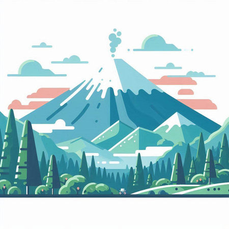 Mountains and forest vector illustration. Landscape in flat style.のイラスト素材