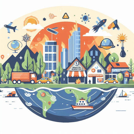 Travel around the world. Vector illustration in flat design style. Urban landscape.のイラスト素材