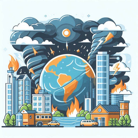 Vector illustration of the disaster of the planet Earth. Global warming concept.のイラスト素材