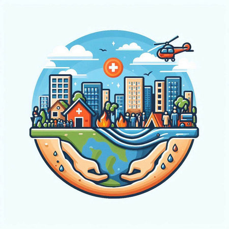 Vector illustration of a city in the form of a planet earth. The concept of environmental protection.のイラスト素材