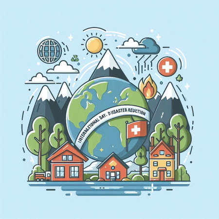 Flat line design vector illustration concept of global warming, climate change and global warming.のイラスト素材