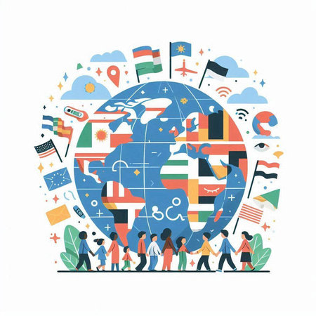 Vector illustration of people around the world. The concept of global communication.のイラスト素材