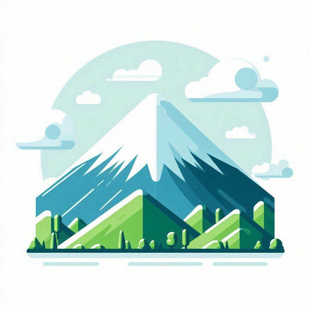 Mountains and trees in flat style. Vector illustration. Eps 10のイラスト素材