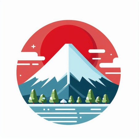 Mountain and forest vector icon. Flat illustration of mountain and forest.のイラスト素材