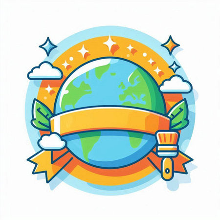 Planet Earth with ribbon and crown. Vector illustration in flat style.のイラスト素材