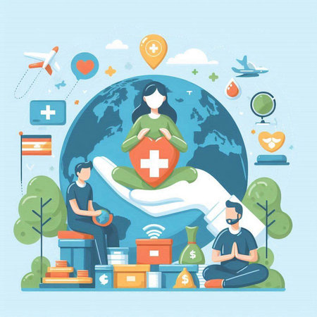 Flat design vector illustration concept for healthcare and medical insurance. Save the planet.のイラスト素材