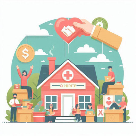 Donation and charity concept. Vector illustration in flat design style.のイラスト素材