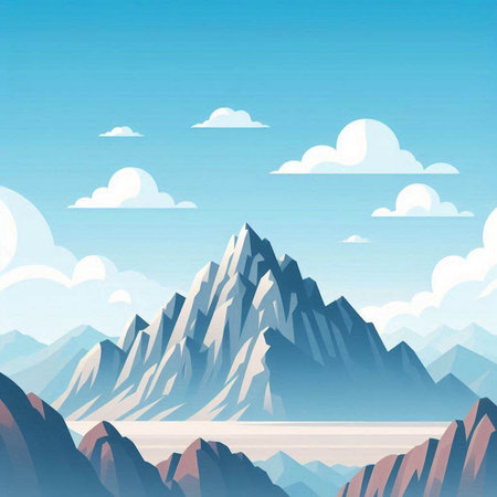 Mountain landscape with clouds and blue sky background. Vector illustration.のイラスト素材