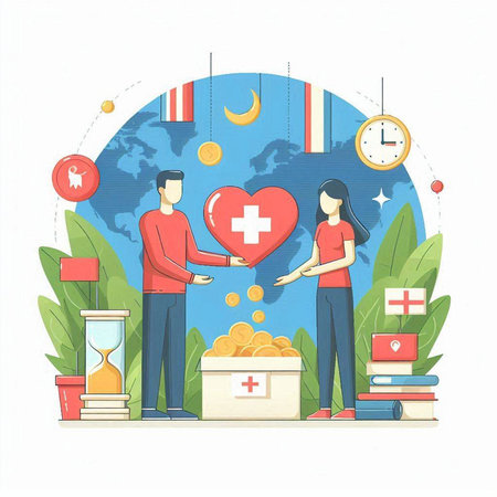 Flat design vector illustration concept of world health day. Health care and medical insurance.のイラスト素材
