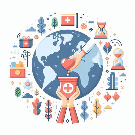 Flat design concept of World Health Day. Vector illustration in a circle.のイラスト素材