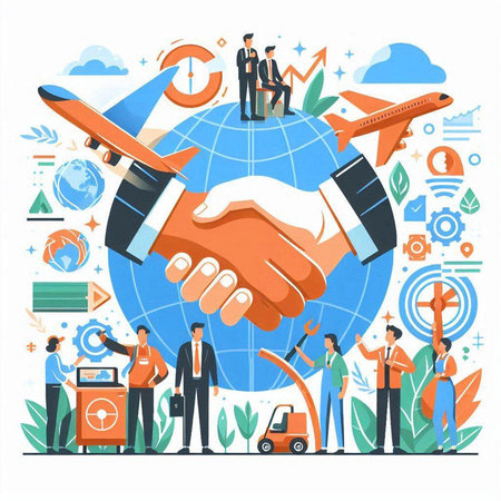 Vector illustration of business people handshake, international partnership and cooperation concept.のイラスト素材