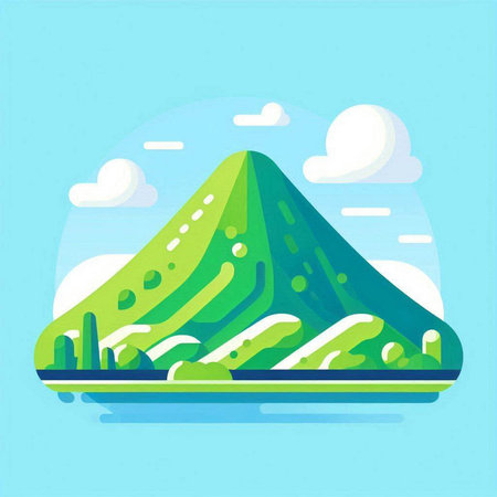 Mountains in the flat style. Vector illustration on a blue background.のイラスト素材