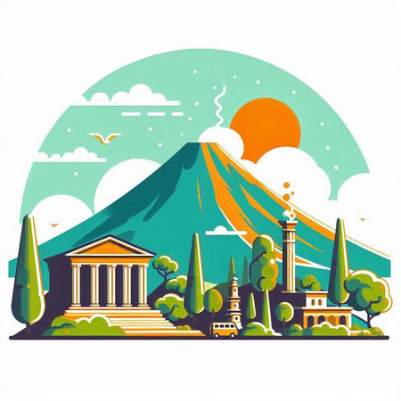 Tajikistan travel poster with famous landmarks, vector illustration.のイラスト素材