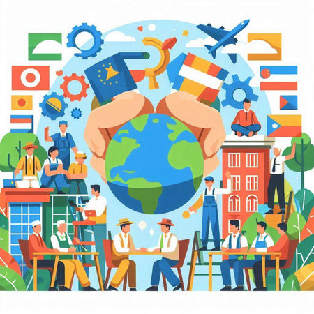 People around the world. Vector illustration in flat cartoon style. Business people.のイラスト素材