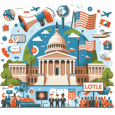 United States Capitol building and people. Flat design style vector illustration.のイラスト素材