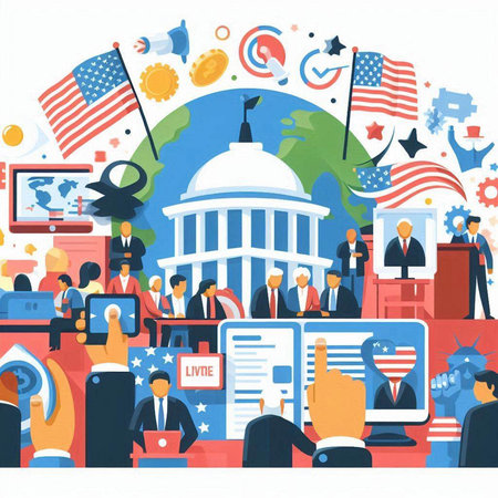 Flat design vector illustration concept of presidential elections in United States.のイラスト素材
