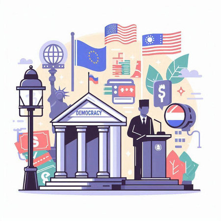 Politician, politician, politician in front of government building, vector illustrationのイラスト素材