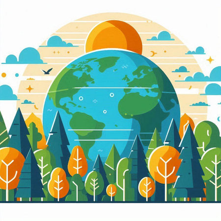 Vector illustration of the earth in the forest. World environment day.のイラスト素材
