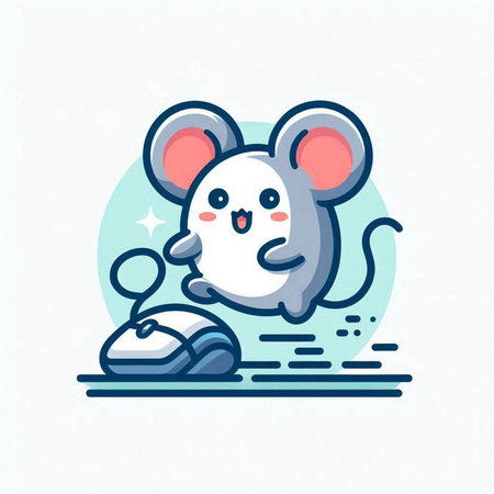 Cute mouse with mouse toy. Vector illustration in flat style.のイラスト素材