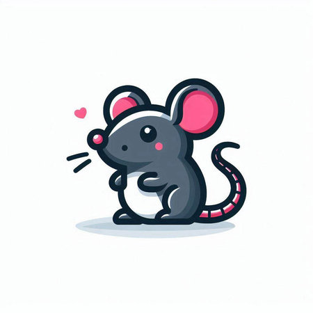 Cute cartoon mouse with heart. Vector illustration on white background.のイラスト素材