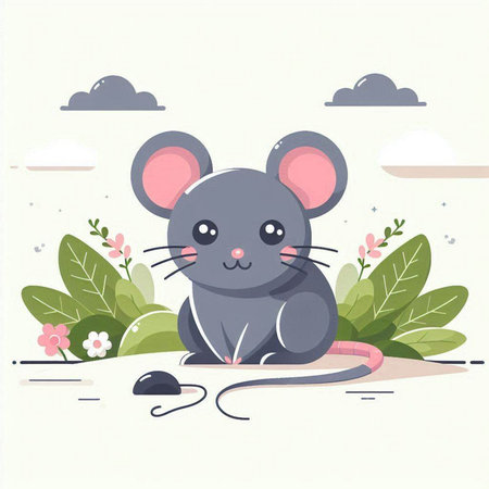 Cute mouse. Vector illustration in flat style. Cute cartoon mouseのイラスト素材