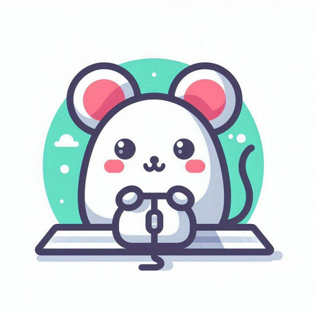 Cute mouse with computer. Vector illustration in a flat style.のイラスト素材