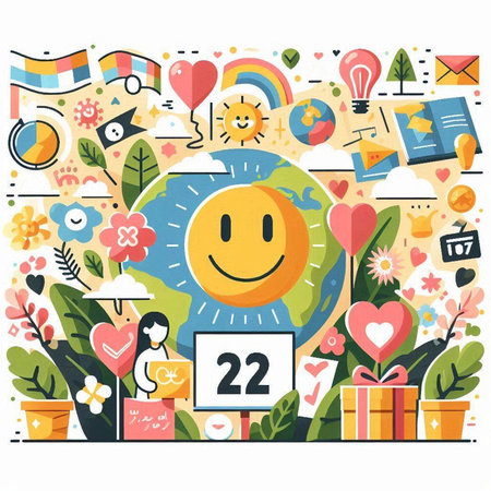 Happy smiling sun with a lot of doodle elements. Vector illustrationのイラスト素材