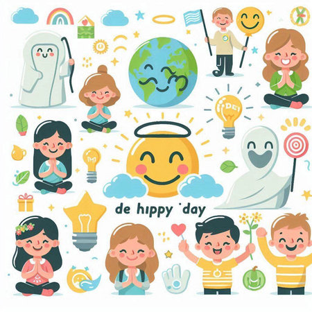 Happy children's day set. Cute cartoon characters. Vector illustration.のイラスト素材