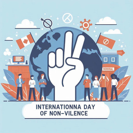 International Day Of Peace. Flat design vector illustration on blue background.のイラスト素材