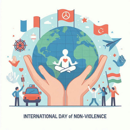 International Day of Peace concept with people around the globe. Vector illustration.のイラスト素材