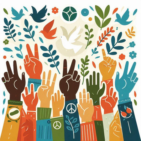 Vector illustration of hands with peace sign. Peace and peace concept.のイラスト素材